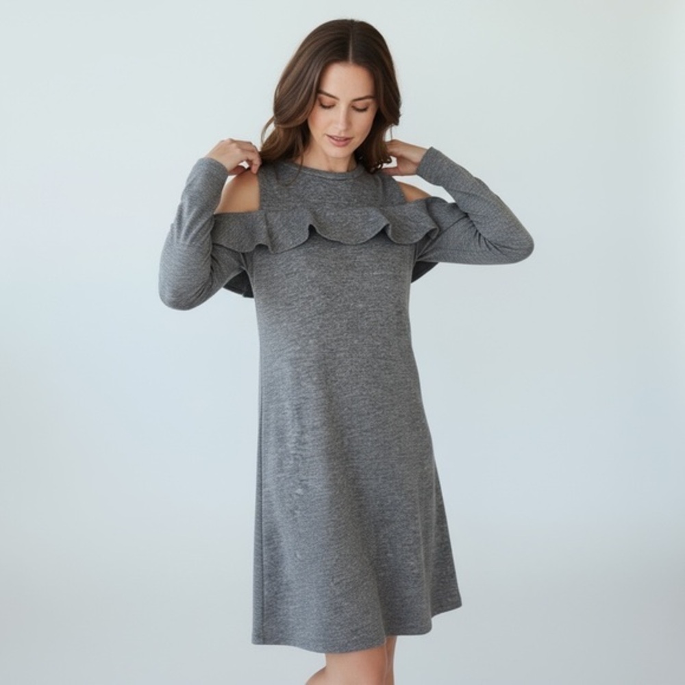 NWT LOFT Ann Taylor cold shoulder long sleeve mini dress, ruffle, XS TALL